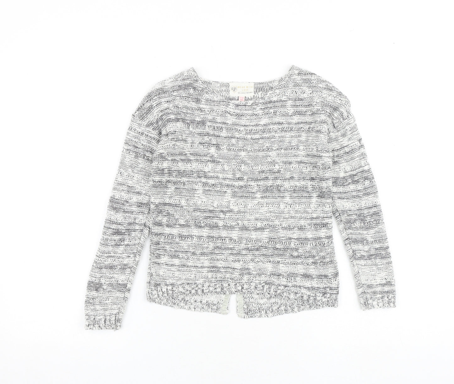 Marks and Spencer Girls Grey Round Neck Geometric Cotton Pullover Jumper Size 5-6 Years Pullover