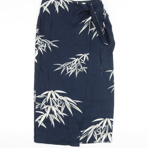 Autograph Womens Blue Geometric Flax Wrap Skirt Size 6 Tie