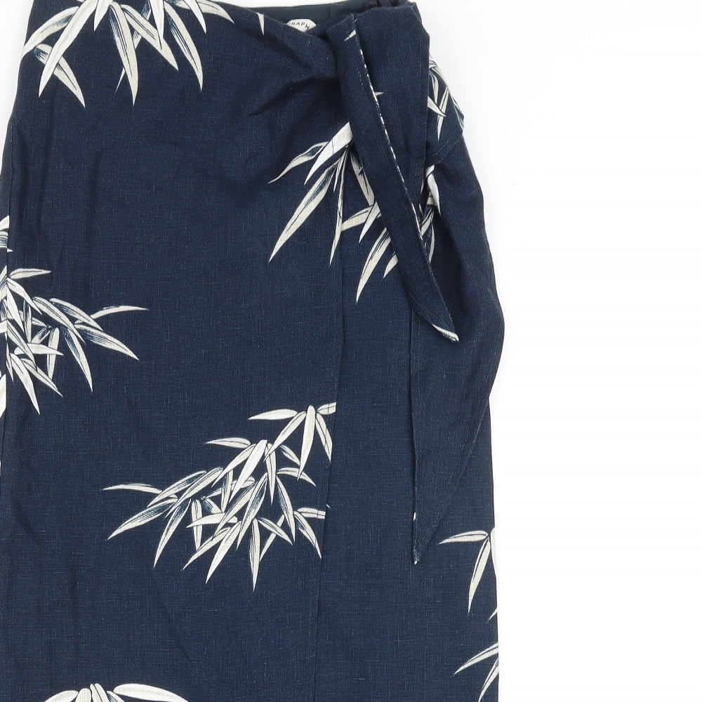 Autograph Womens Blue Geometric Flax Wrap Skirt Size 6 Tie