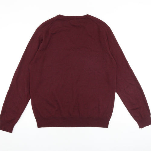 GANT Mens Red V-Neck Cotton Pullover Jumper Size M Long Sleeve