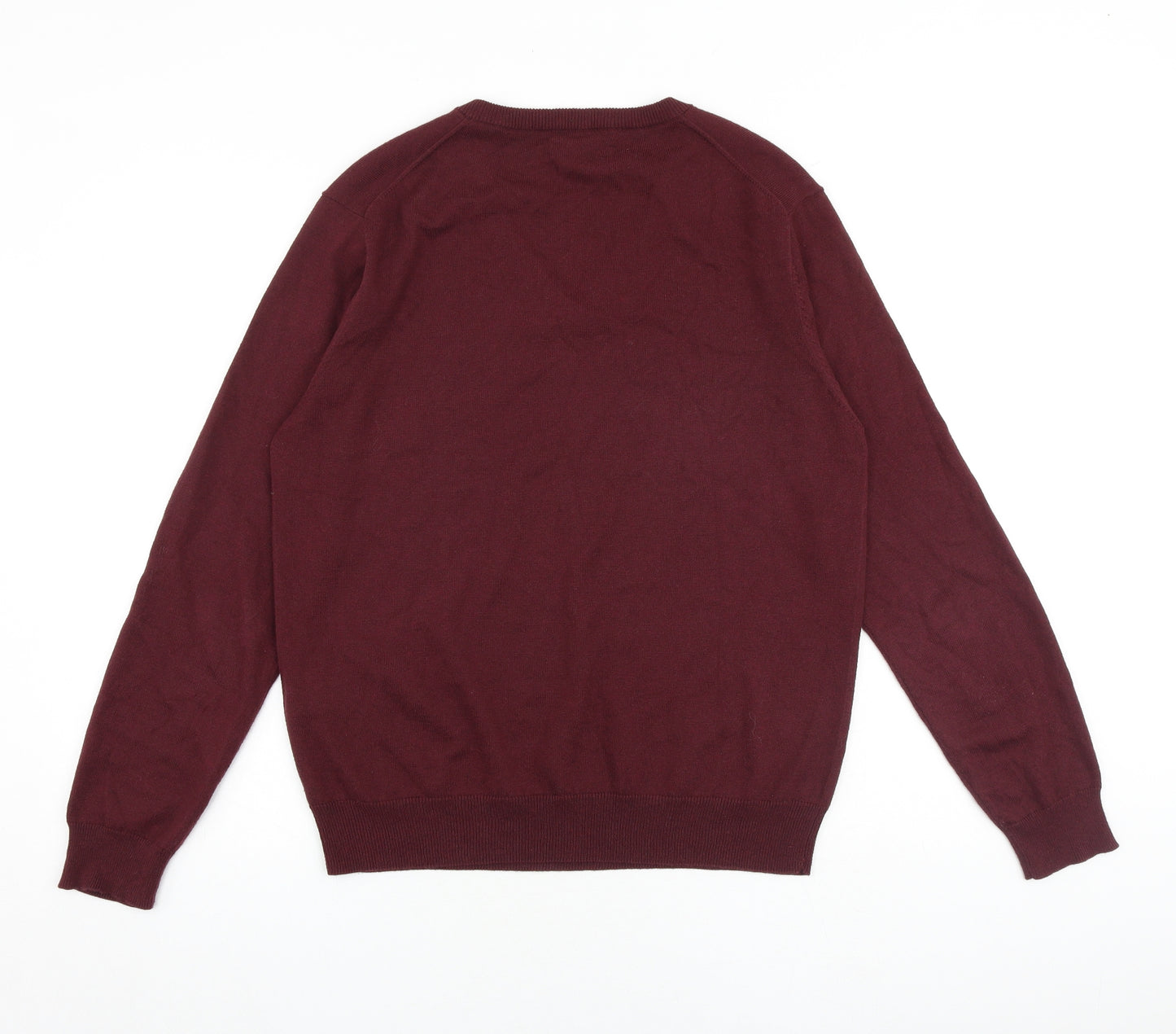 GANT Mens Red V-Neck Cotton Pullover Jumper Size M Long Sleeve
