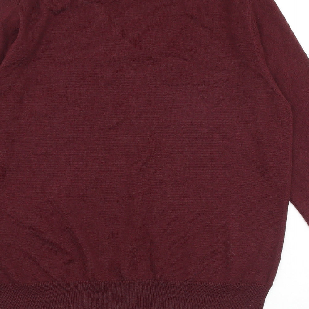 GANT Mens Red V-Neck Cotton Pullover Jumper Size M Long Sleeve