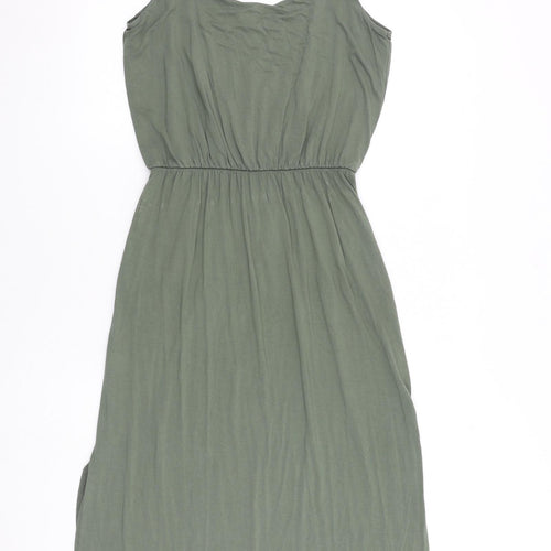 Warehouse Womens Green Viscose Tank Dress Size 10 Round Neck Pullover