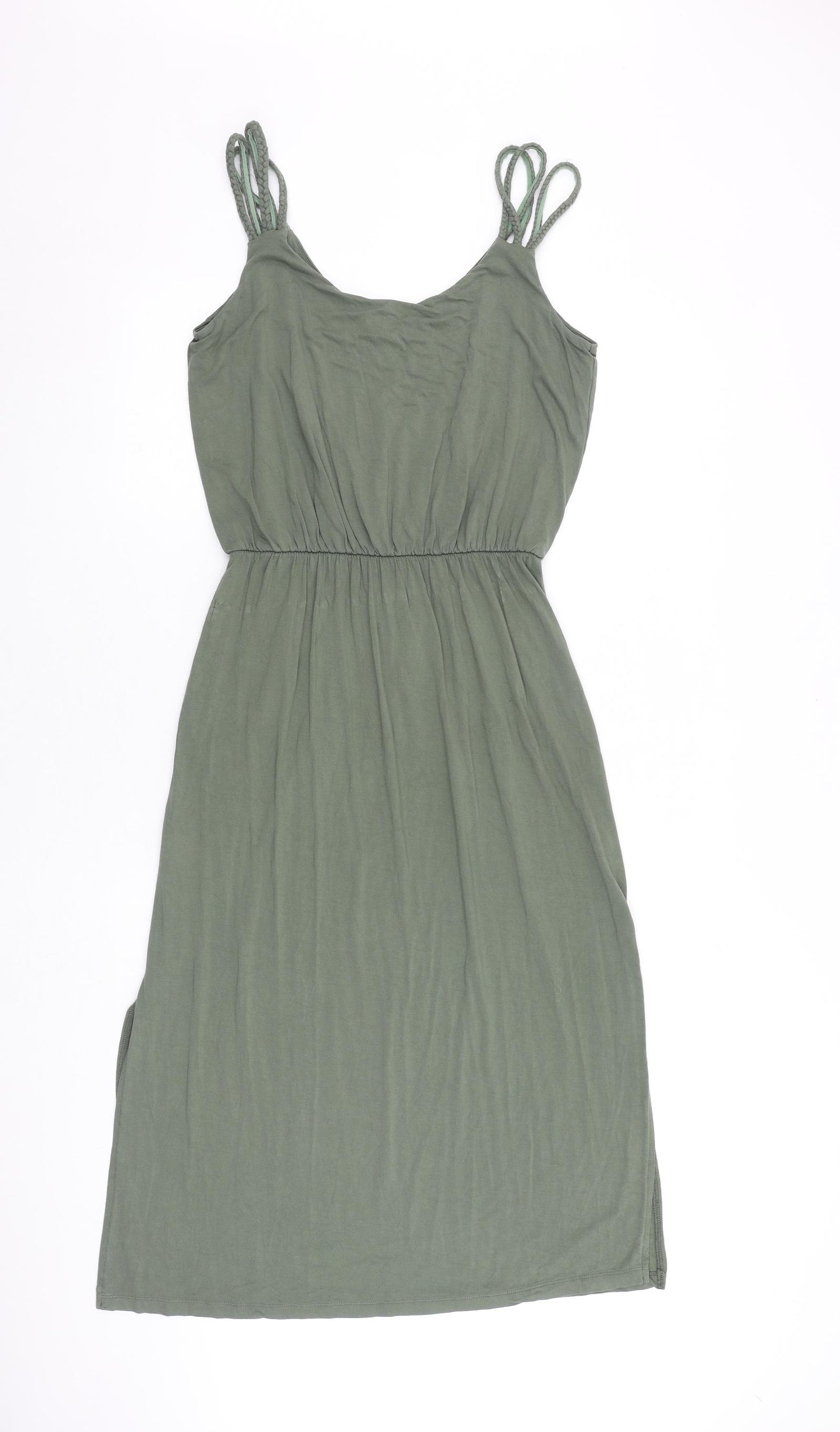 Warehouse Womens Green Viscose Tank Dress Size 10 Round Neck Pullover