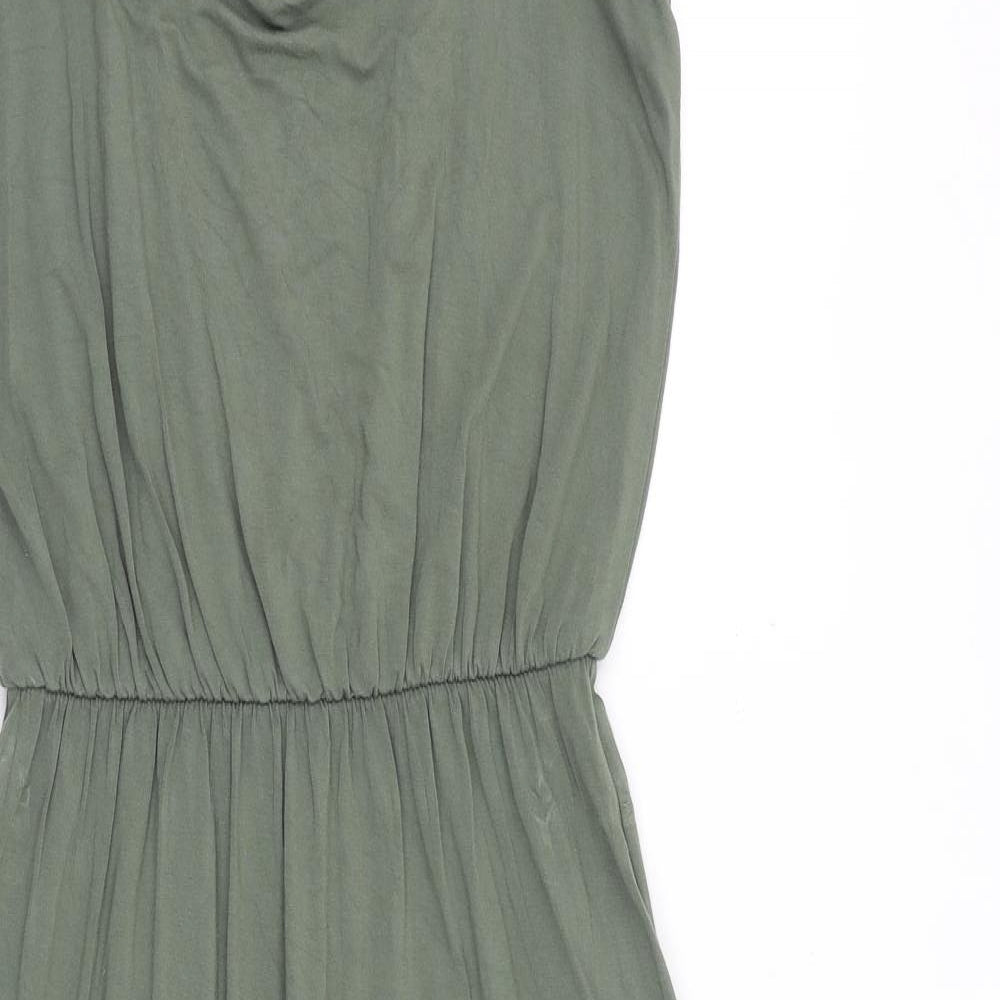 Warehouse Womens Green Viscose Tank Dress Size 10 Round Neck Pullover