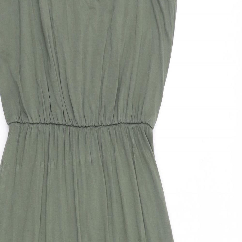 Warehouse Womens Green Viscose Tank Dress Size 10 Round Neck Pullover