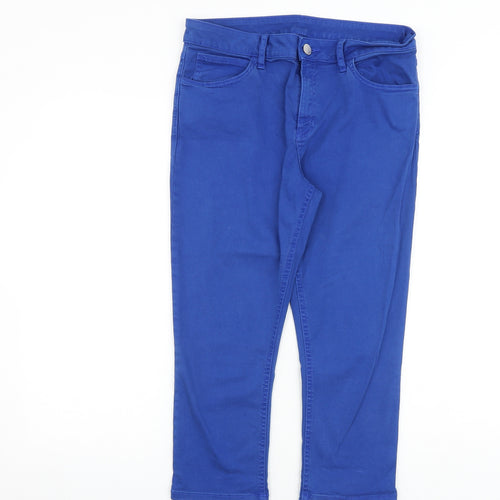 Marks and Spencer Womens Blue Cotton Tapered Jeans Size 30 in L21 in Regular Zip