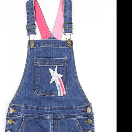 Joules Girls Blue Cotton Pinafore/Dungaree Dress Size 7-8 Years Square Neck Buckle