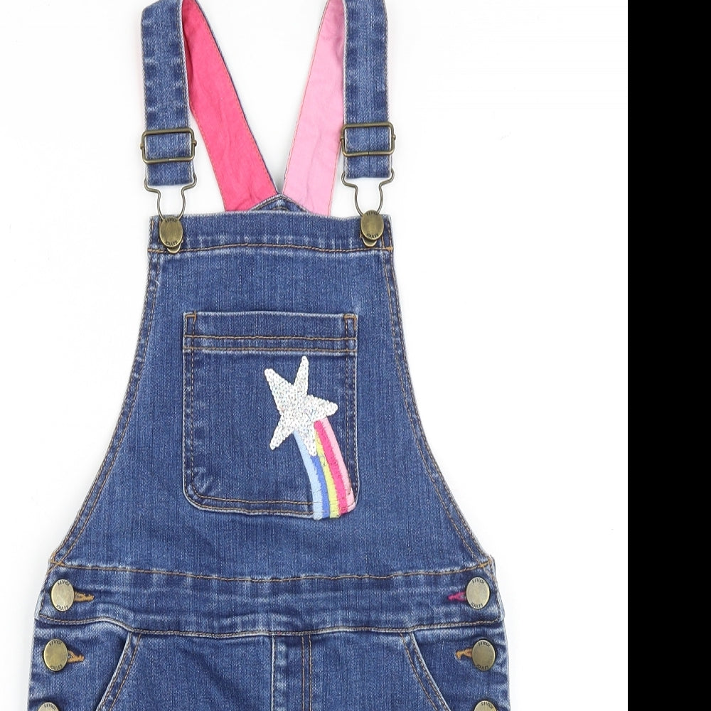 Joules Girls Blue Cotton Pinafore/Dungaree Dress Size 7-8 Years Square Neck Buckle
