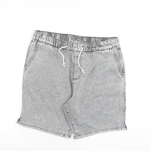 Denim & Co. Mens Grey Cotton Biker Shorts Size XL L8 in Regular Drawstring