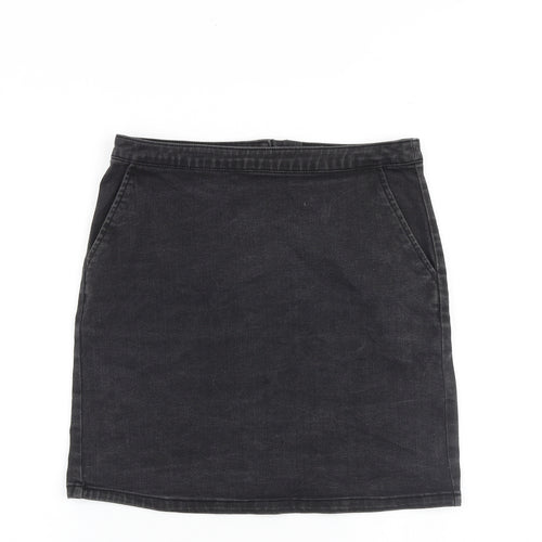 Warehouse Womens Grey Cotton A-Line Skirt Size 12 Zip