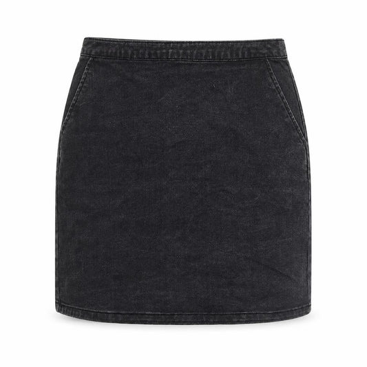 Front view of Warehouse women’s grey cotton a-line skirt, size UK 12, zip