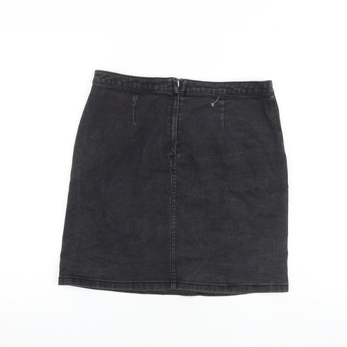 Warehouse Womens Grey Cotton A-Line Skirt Size 12 Zip