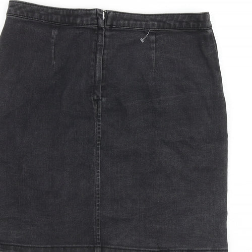 Warehouse Womens Grey Cotton A-Line Skirt Size 12 Zip