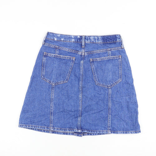 River Island Womens Blue Cotton A-Line Skirt Size 8 Button