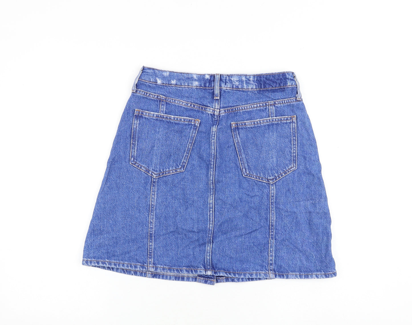 River Island Womens Blue Cotton A-Line Skirt Size 8 Button