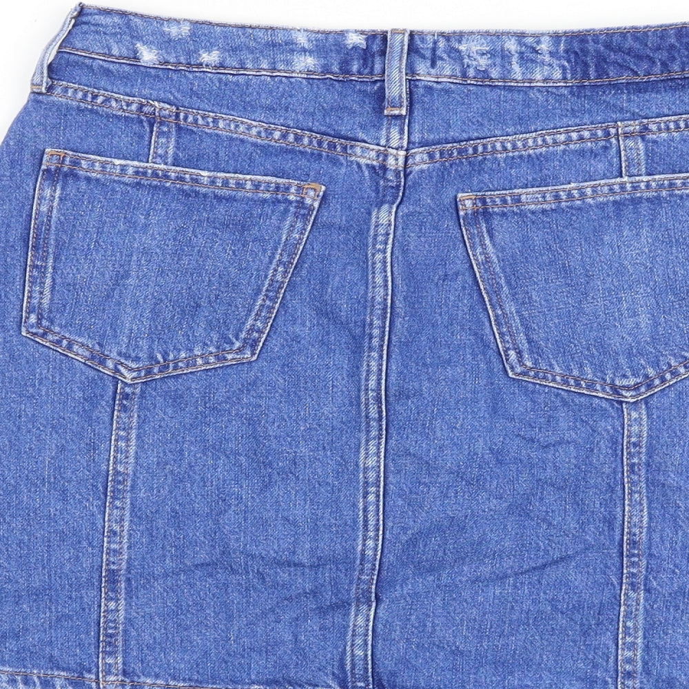 River Island Womens Blue Cotton A-Line Skirt Size 8 Button