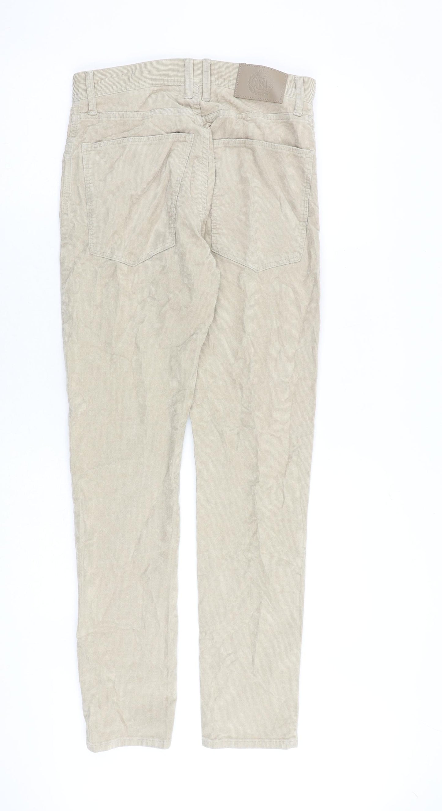 Marks and Spencer Mens Beige Cotton Trousers Size 28 in L31 in Slim Zip