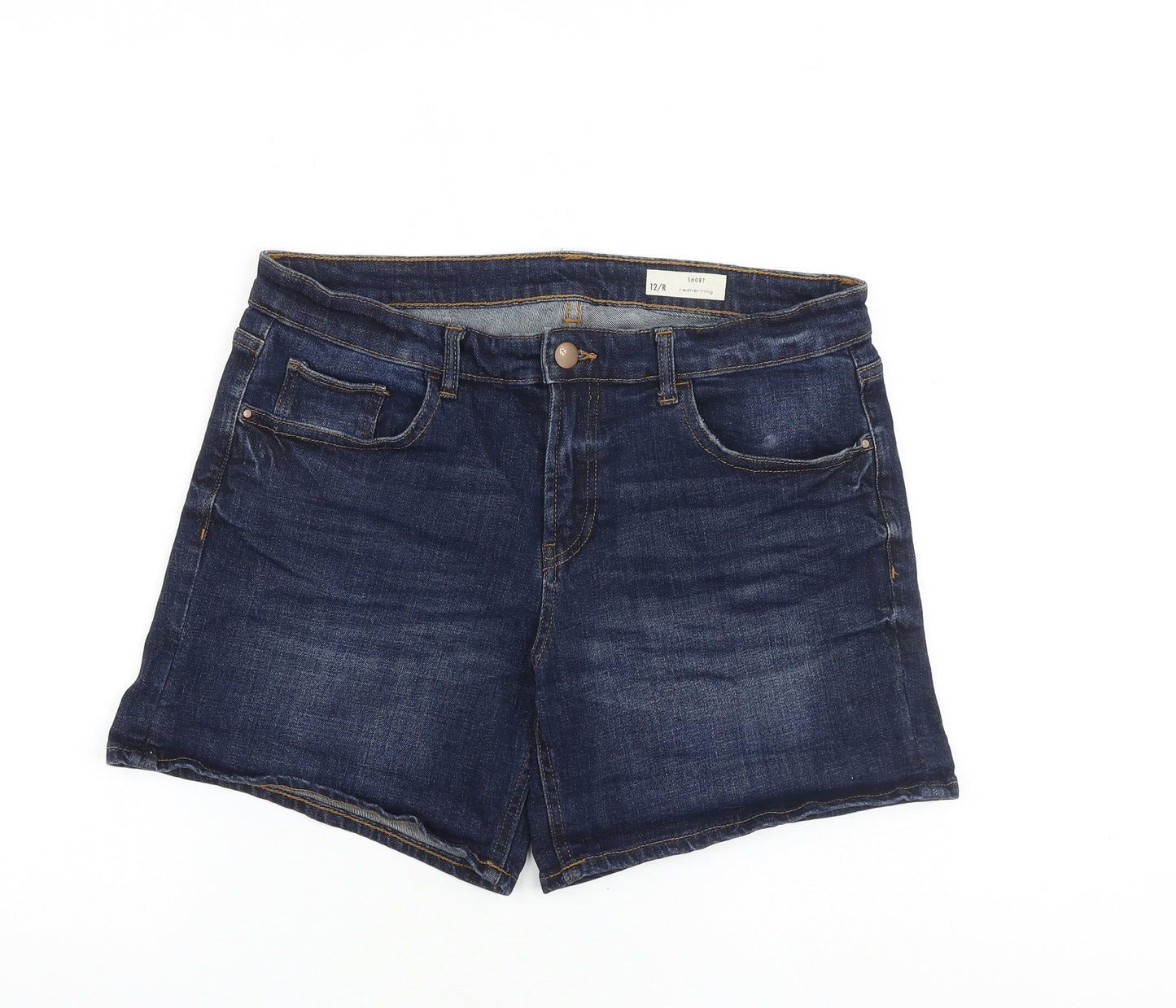 Red Herring Womens Blue Cotton Mom Shorts Size 12 L5 in Regular Zip
