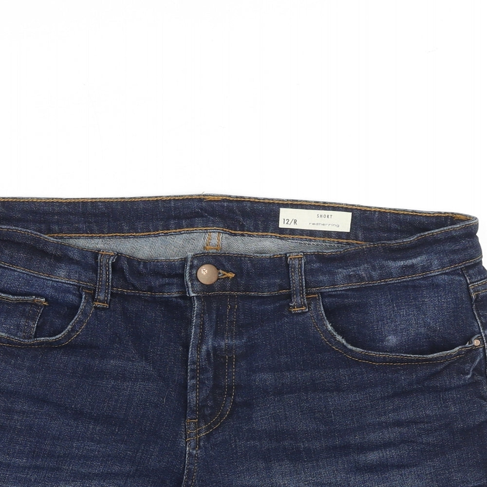 Red Herring Womens Blue Cotton Mom Shorts Size 12 L5 in Regular Zip
