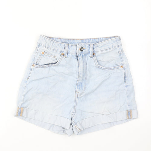 H&M Womens Blue Cotton Boyfriend Shorts Size 8 L3 in Regular Zip