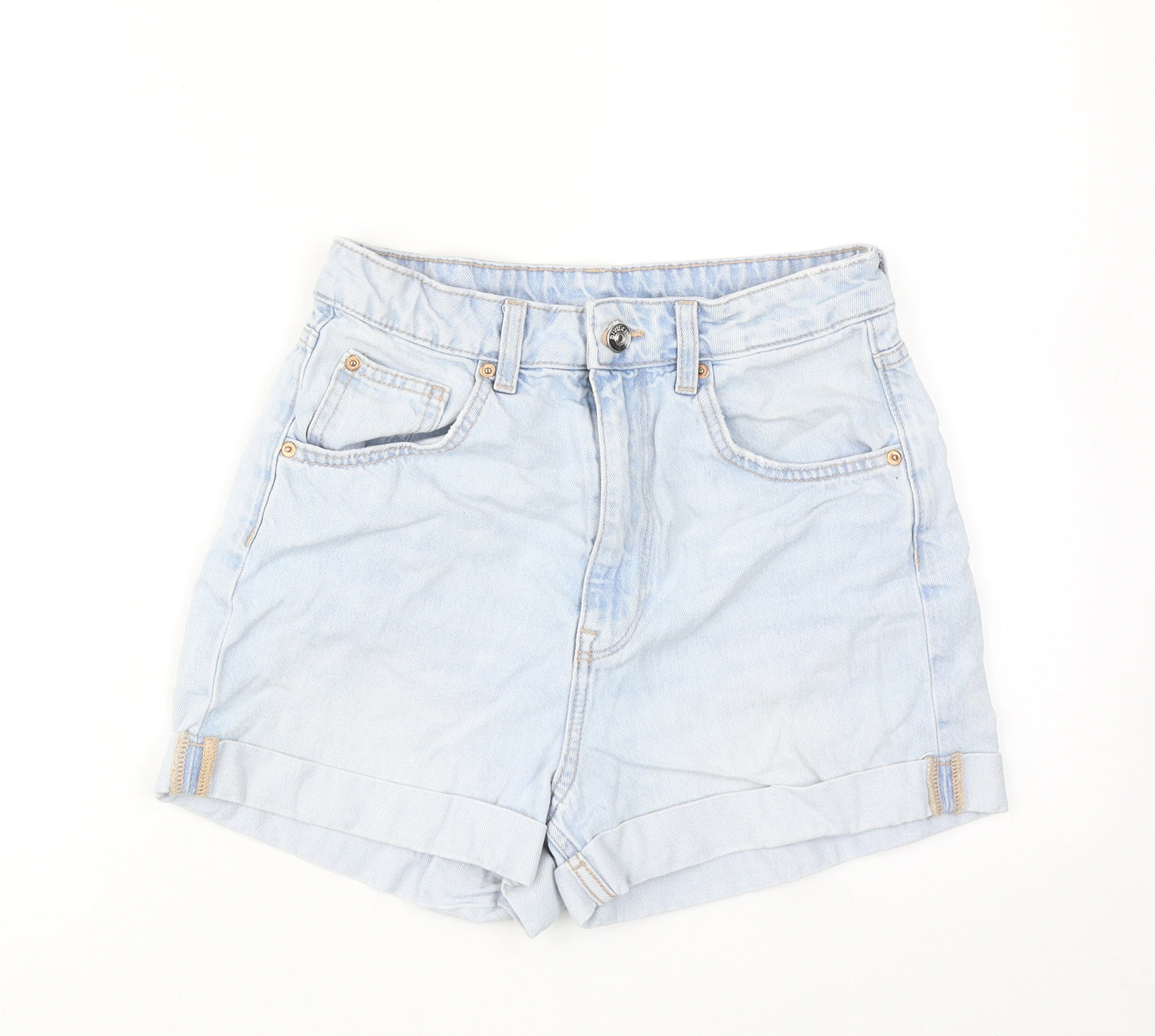 H&M Womens Blue Cotton Boyfriend Shorts Size 8 L3 in Regular Zip