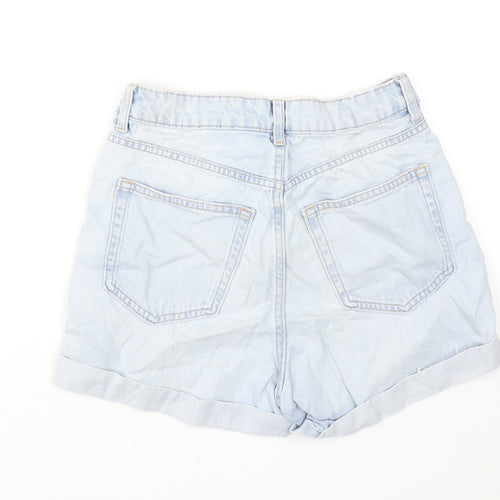 H&M Womens Blue Cotton Boyfriend Shorts Size 8 L3 in Regular Zip
