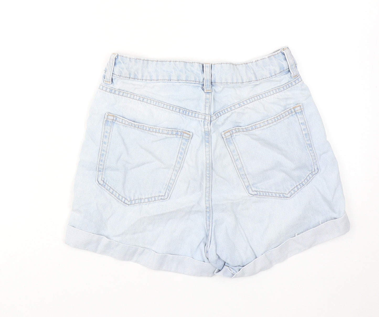 H&M Womens Blue Cotton Boyfriend Shorts Size 8 L3 in Regular Zip