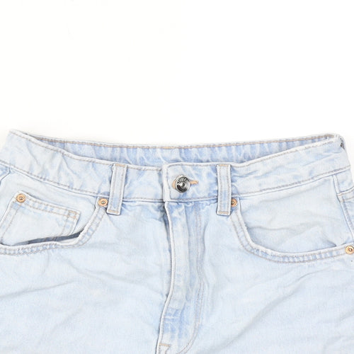 H&M Womens Blue Cotton Boyfriend Shorts Size 8 L3 in Regular Zip
