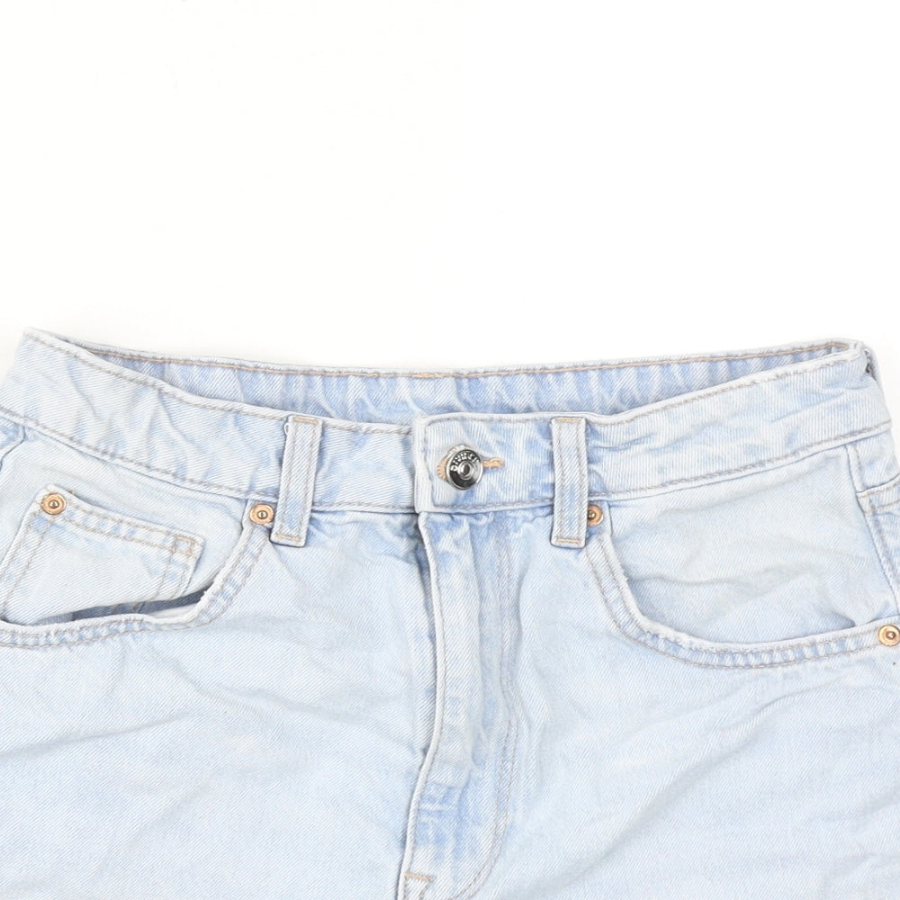 H&M Womens Blue Cotton Boyfriend Shorts Size 8 L3 in Regular Zip