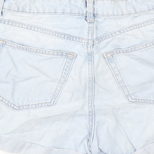 H&M Womens Blue Cotton Boyfriend Shorts Size 8 L3 in Regular Zip
