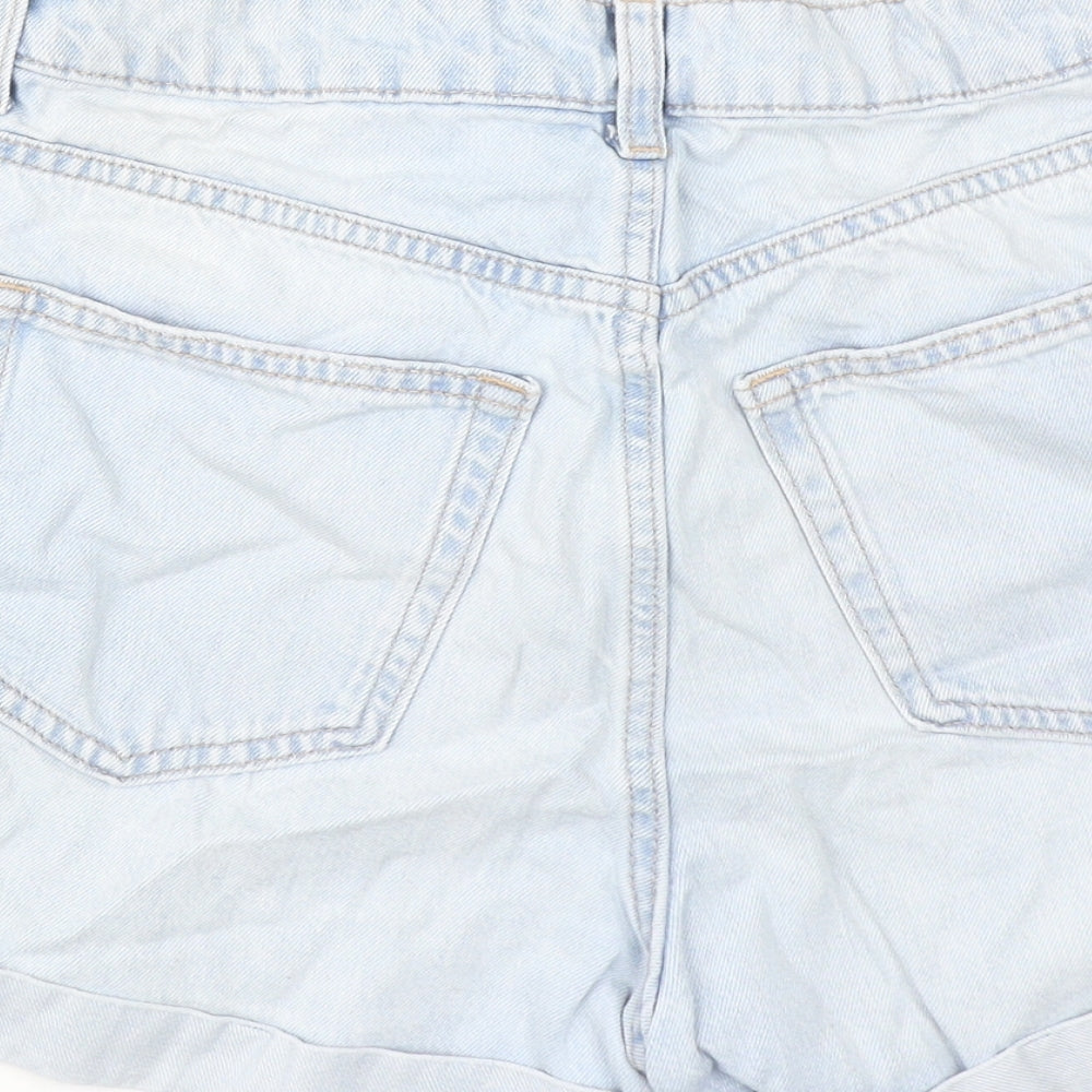 H&M Womens Blue Cotton Boyfriend Shorts Size 8 L3 in Regular Zip