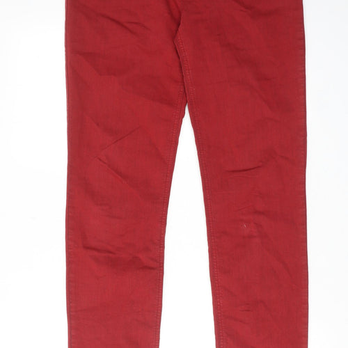 Oui Womens Red Cotton Skinny Jeans Size 14 L32 in Slim Zip