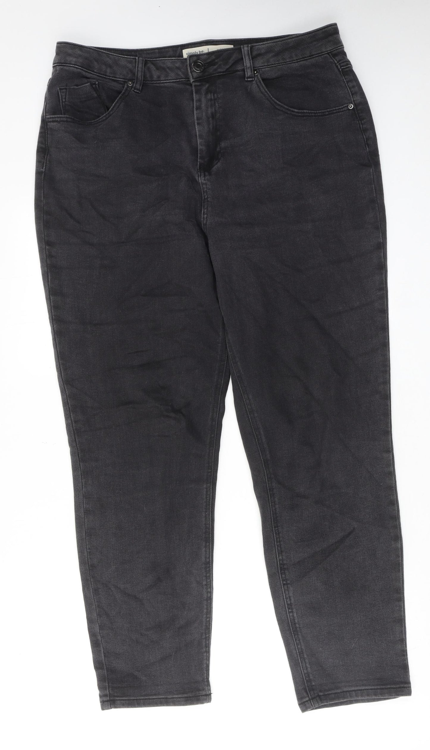 Simply Be Womens Grey Cotton Straight Jeans Size 16 L28 in Regular Zip