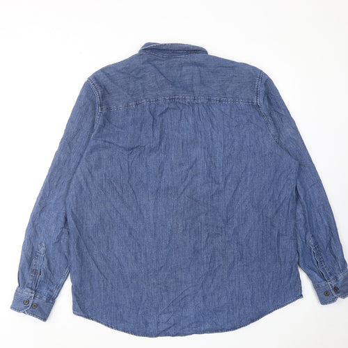 Easy Mens Blue Cotton Button-Up Size XL Collared Button
