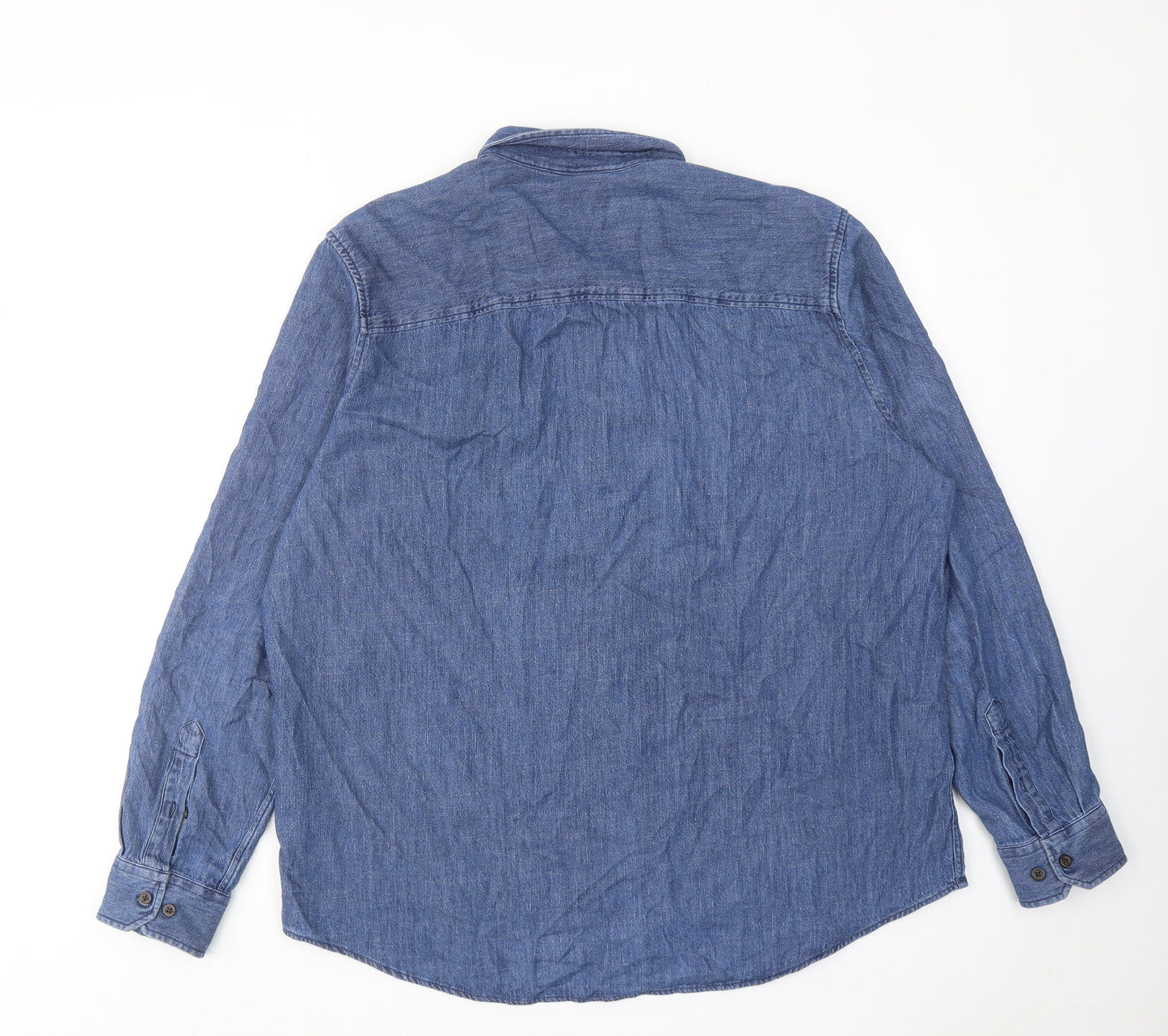 Easy Mens Blue Cotton Button-Up Size XL Collared Button