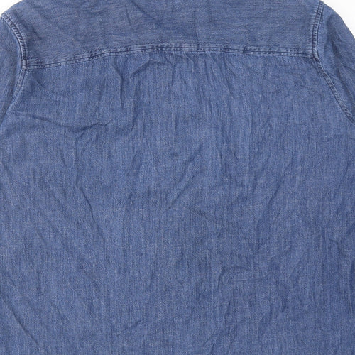 Easy Mens Blue Cotton Button-Up Size XL Collared Button