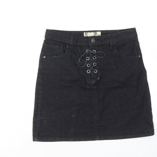 Boohoo Womens Black Cotton A-Line Skirt Size 10 Tie