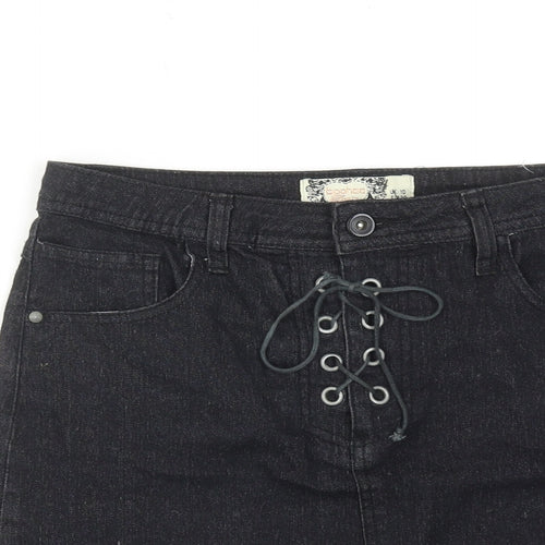 Boohoo Womens Black Cotton A-Line Skirt Size 10 Tie