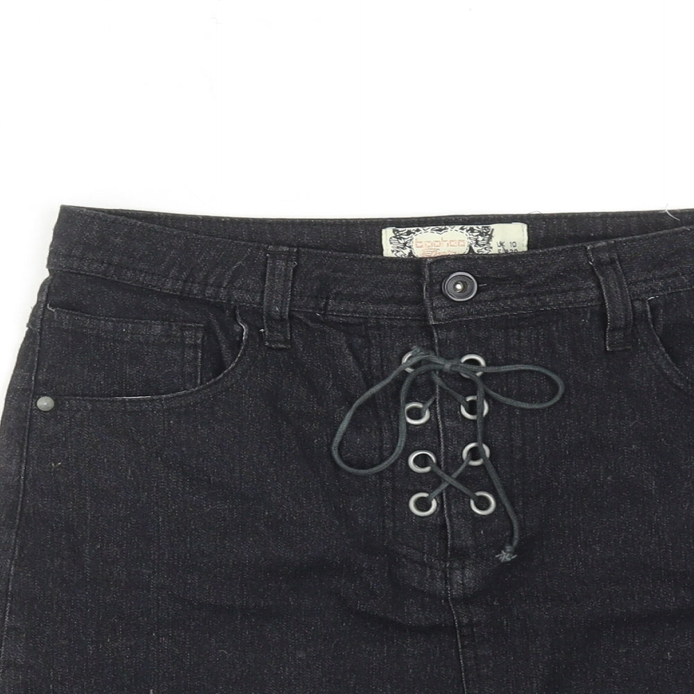 Boohoo Womens Black Cotton A-Line Skirt Size 10 Tie