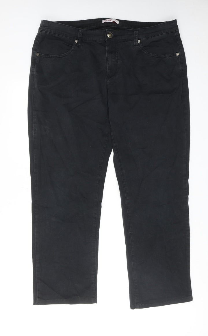 Sheego Womens Black Cotton Straight Jeans Size 22 L20 in Regular Zip