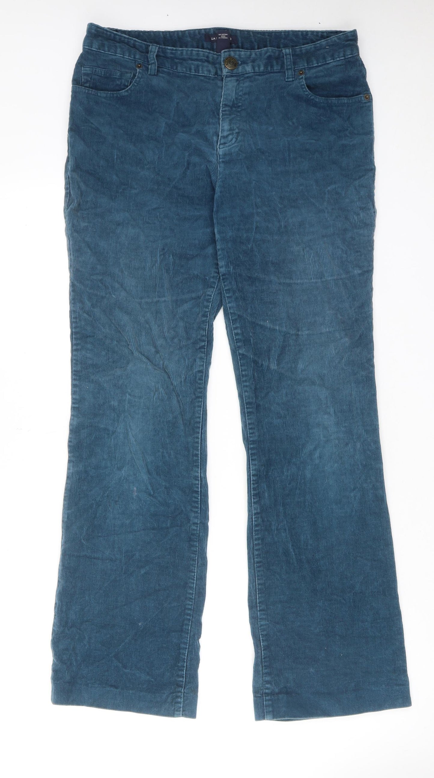 Lands' End Womens Blue Cotton Trousers Size 12 L30 in Regular Zip