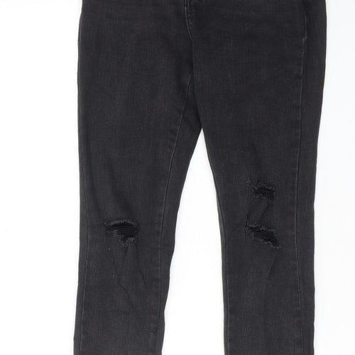 New Look Womens Black Cotton Skinny Jeans Size 10 L26 in Regular Zip - Frayed Hem