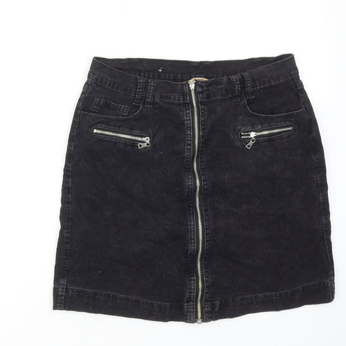 Zavanna Womens Black Cotton A-Line Skirt Size 10 Zip