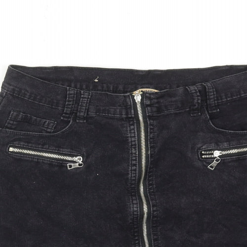 Zavanna Womens Black Cotton A-Line Skirt Size 10 Zip