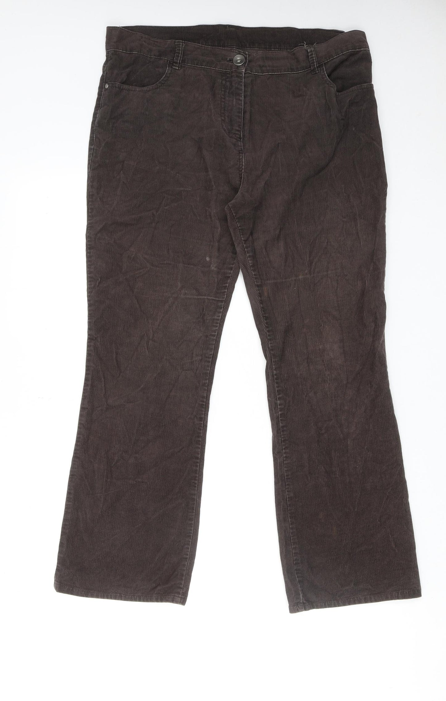 Marks and Spencer Womens Brown Cotton Trousers Size 14 L27 in Regular Zip
