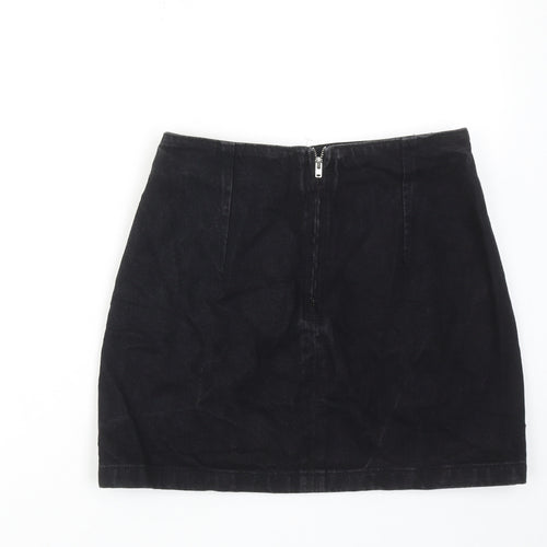 Topshop Womens Black Floral Cotton Mini Skirt Size 8 Zip