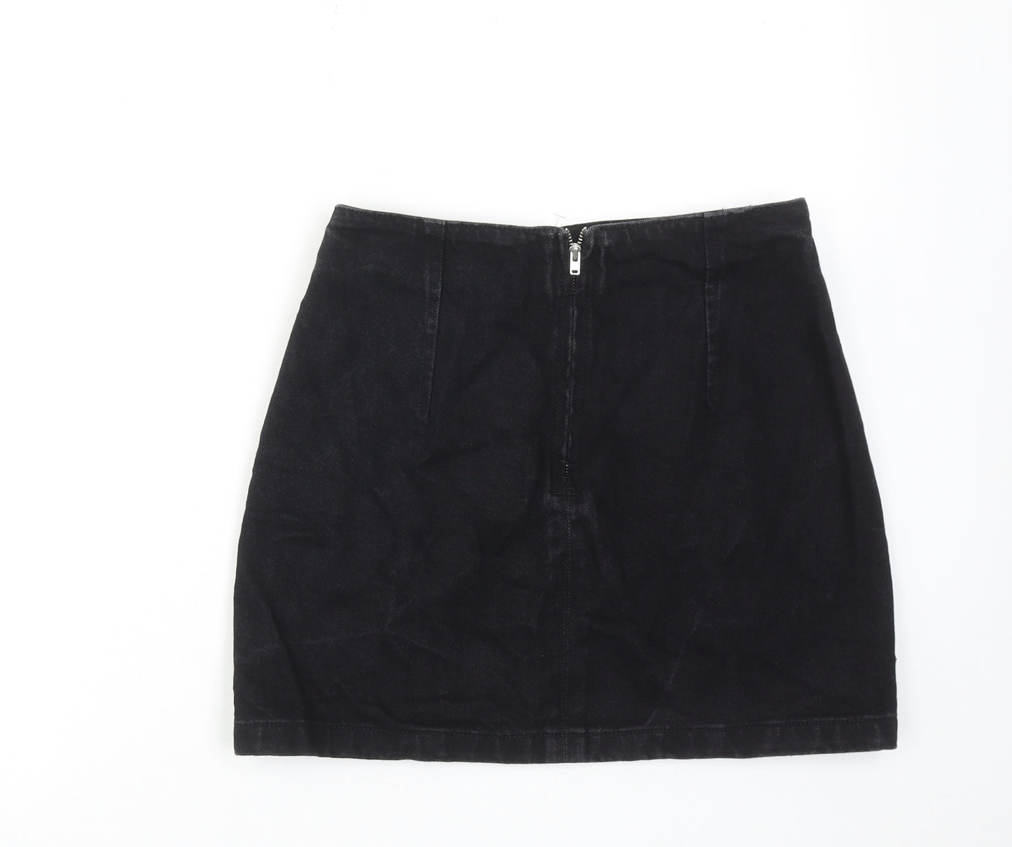 Topshop Womens Black Floral Cotton Mini Skirt Size 8 Zip