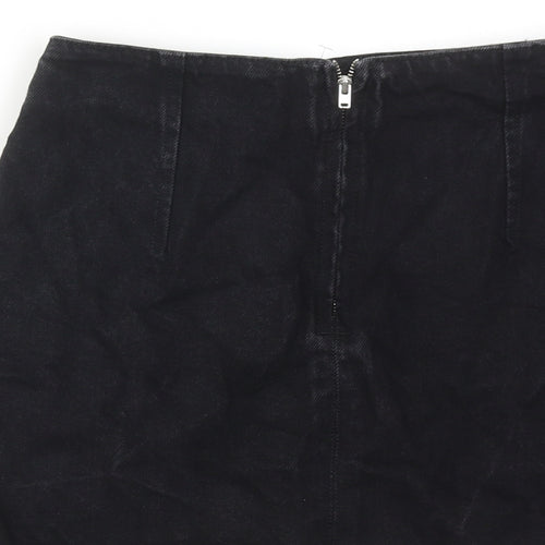 Topshop Womens Black Floral Cotton Mini Skirt Size 8 Zip