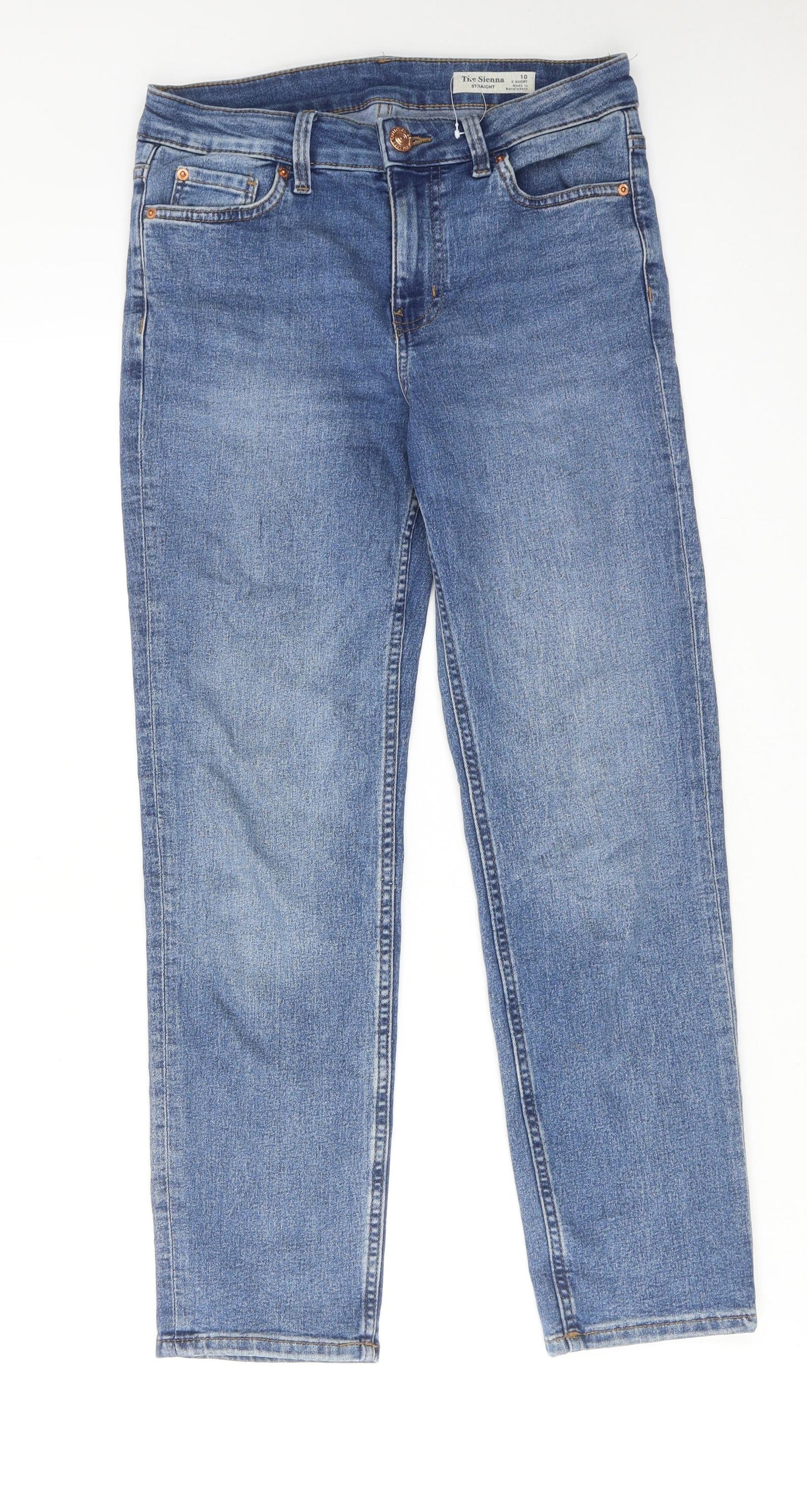 Marks and Spencer Womens Blue Cotton Straight Jeans Size 10 L26 in Regular Zip